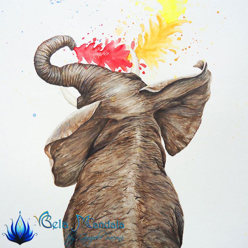 Pintura Desenho, elefante alegre - composição estilizada em estilo aquarela  - Para crianças - Quadros